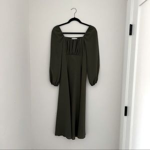 ASOS DESIGN: square ruched neck midi dress in khaki